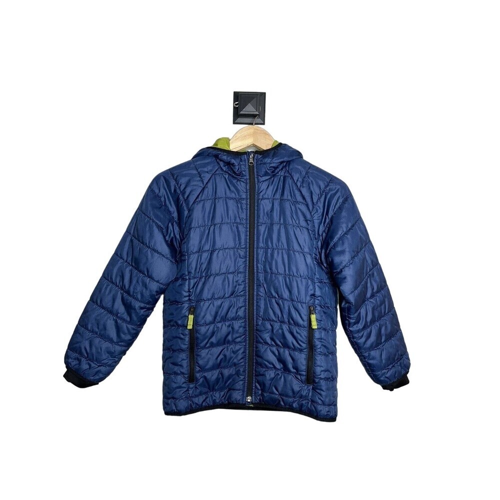 Gap Puffer Coat Youth Size Large LARGE Blue Hooded Boys Girls Navy/Lime Green